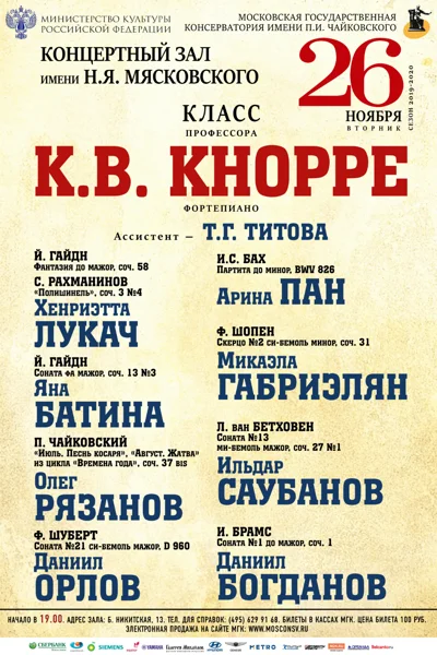 Класс профессора К.В. Кнорре (фортепиано)