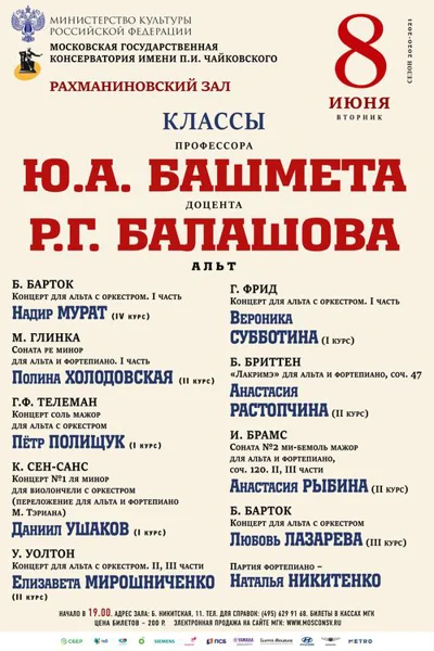 Классы профессора Ю. А. Башмета и доцента Р. Г. Балашова (альт)