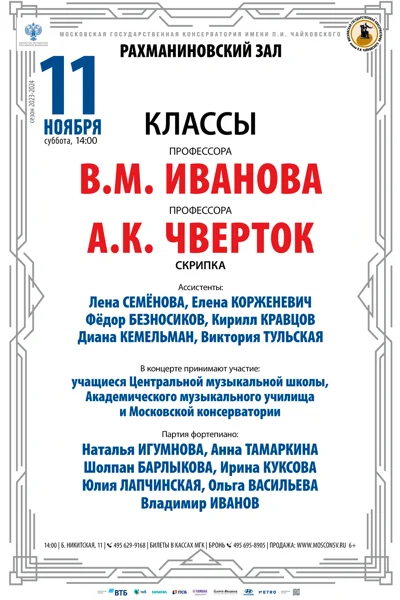 Классы профессоров В.М. Иванова, А.К. Чверток (скрипка)