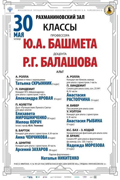 Классы профессора Ю.А. Башмета и доцента Р.Г. Балашова (альт)