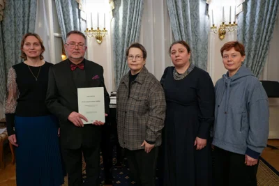 Участники презентации (слева направо): Директор АНО «Детская школа хорового пения» (г. Тверь) Полина Флоринская; композитор Антон Висков; доцент Московской консерватории Марина Воинова; руководитель и дирижер Детского отделения Московского Синодального хора Наталья Асмус; директор АНО «Арт Про» Юлия Лабинская