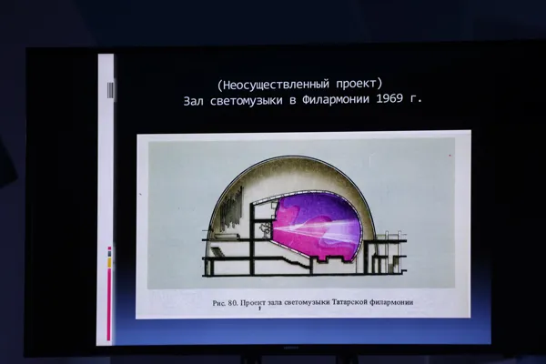 На экране — иллюстративный материал к рассказу Анастасии Максимовой о деятельности Булата Махмудовича Галеева, идейного вдохновителя и организатора проектов СКБ «Прометей» (Казань)